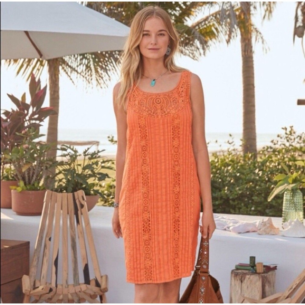 Sundance Amira Cotton Lace Dress Apricot Orange Medium Casual Summer Party Boho